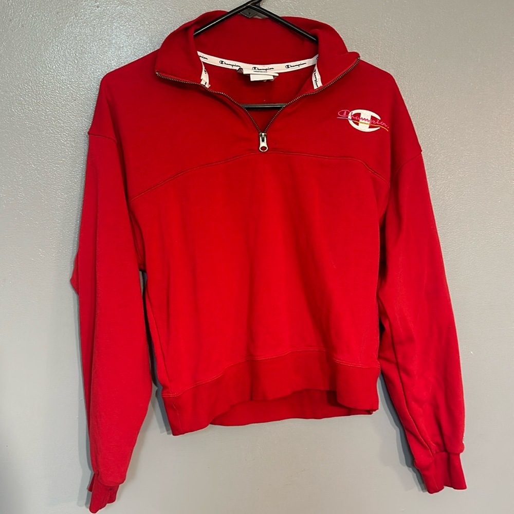 Worn ONCE!  Champion RED 1/4 zip sweatshirt size XS